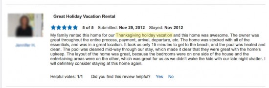This review for one of the rentals states they rented the home just for a few days over Thanksgiving