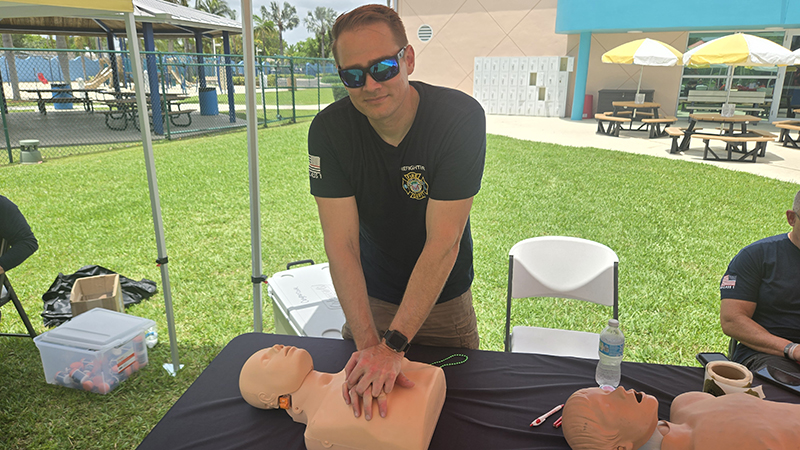 David Scholl fire marshal for the Margate Fire Department gave demonstrations on CPR