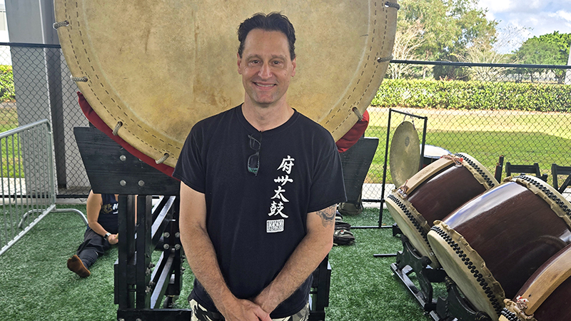 Jeff Hollin a Margate resident who grew up in Margate and plays the drums in the Fushu Daiko music group